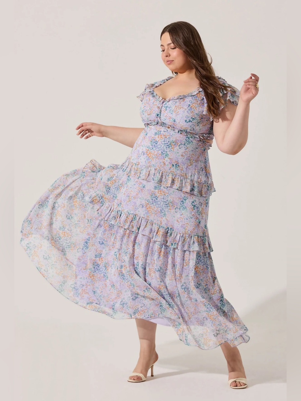 Astr the Label - Floral Tiered Midi Dress in Pastel Floral Print